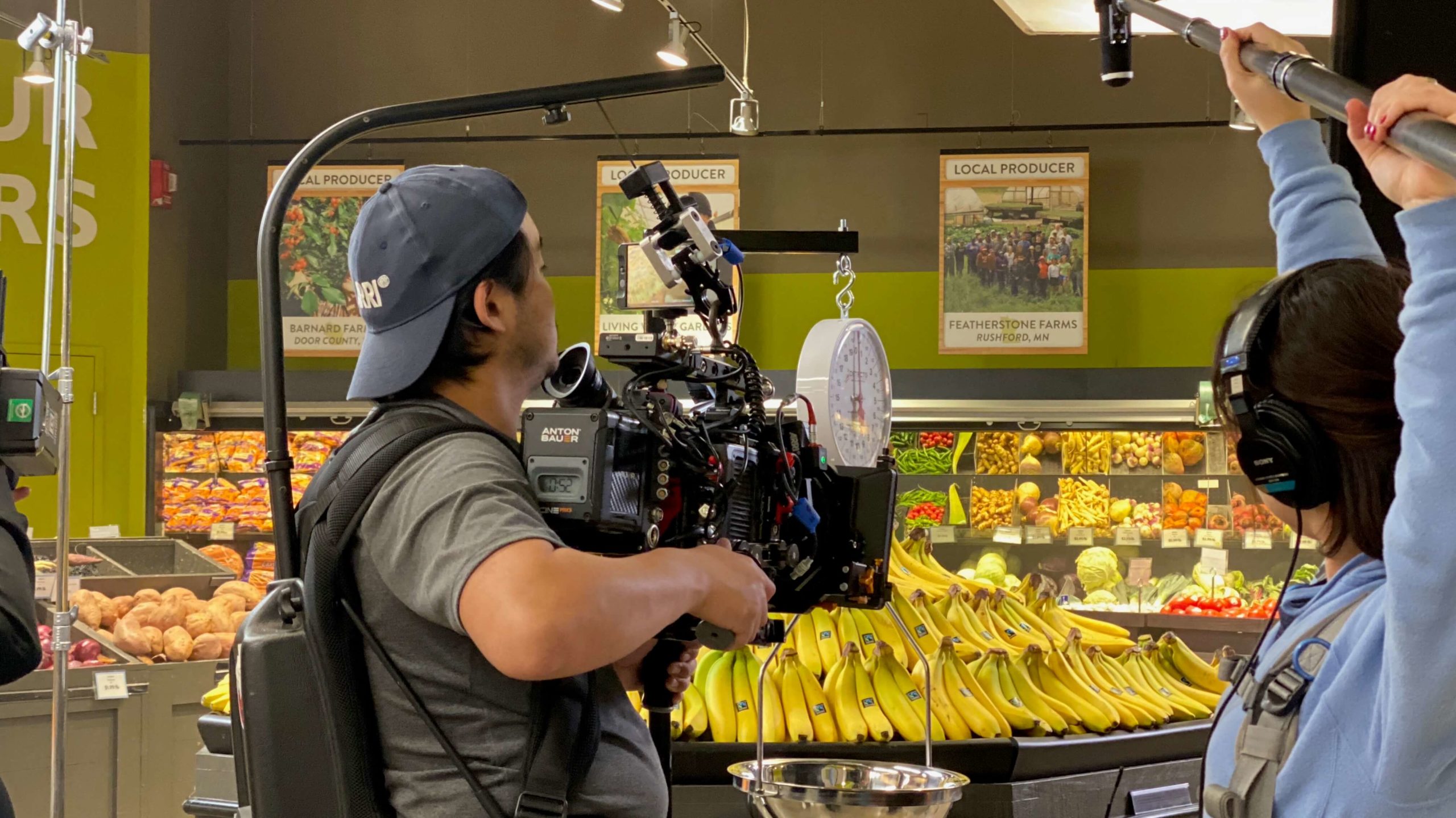 cameraman in grocery store